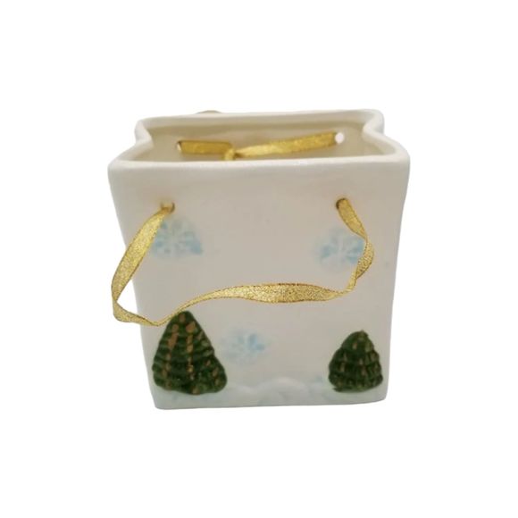 Snowman Glazed Ceramic Porcelain Gift Bag Holiday Christmas Snowflake - Picture 3 of 6